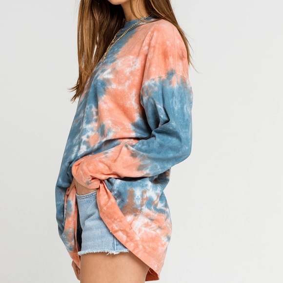 Free People Oversized Tie Dye Pink Blue Tee Shirt - Picture 8 of 16